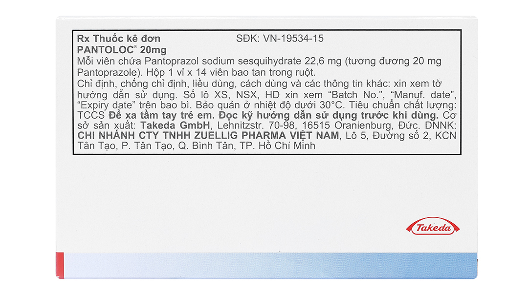 Pantoloc 20mg phòng và trị trào ngược dạ dày, thực quản