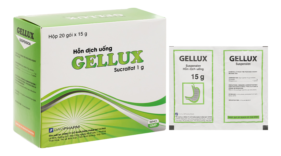 Hỗn dịch uống Gellux 1g trị viêm loét dạ dày, tá tràng