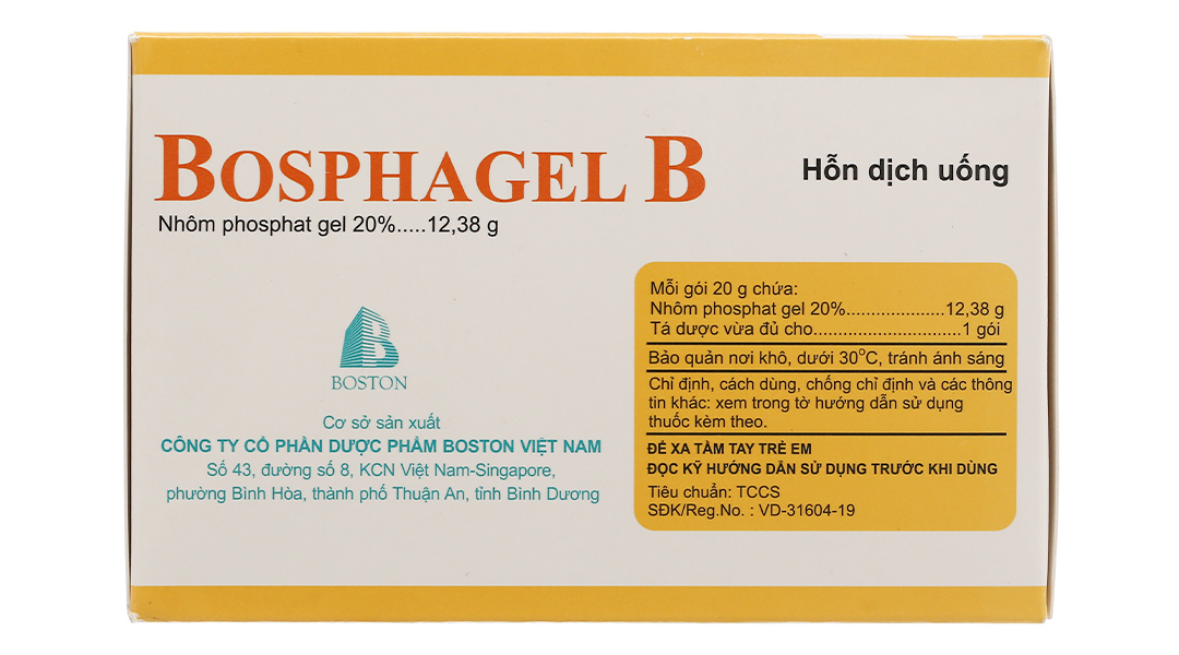 Hỗn dịch uống Bosphagel B 20% trị đau, bỏng rát do axit dạ dày gây ra