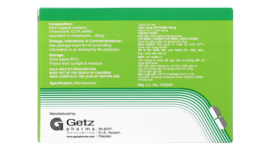 Getzome 40 trị loét dạ dày, tá tràng