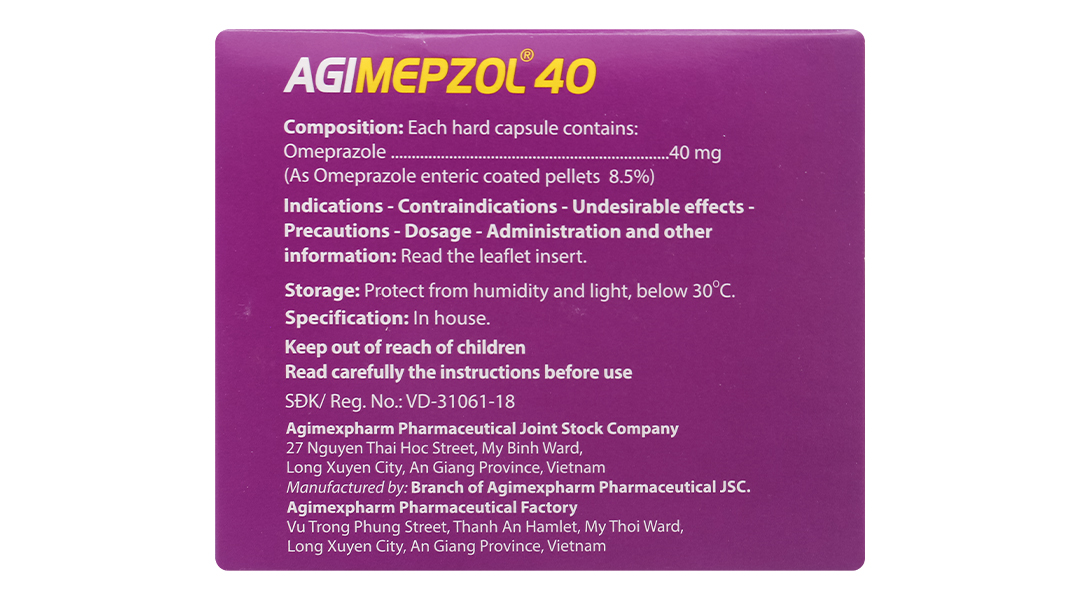 Agimepzol 40 điều trị loét dạ dày tá tràng, trào ngược