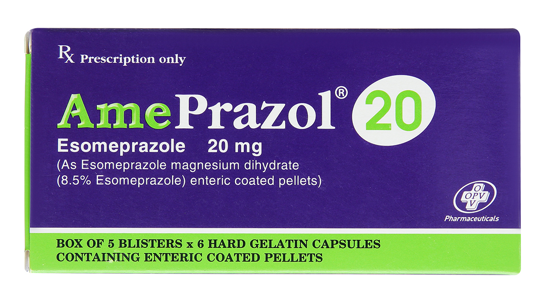 AmePrazol 20 trị viêm xước dạ dày, trào ngược dạ dày thực quản