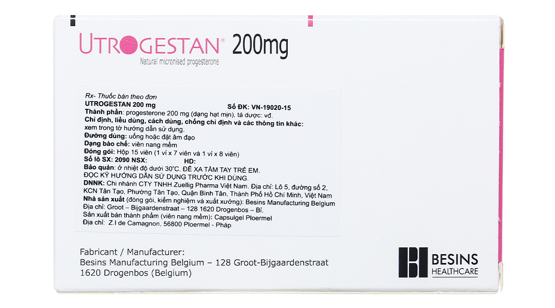 Utrogestan 200mg trị các rối loạn do thiếu progesterone