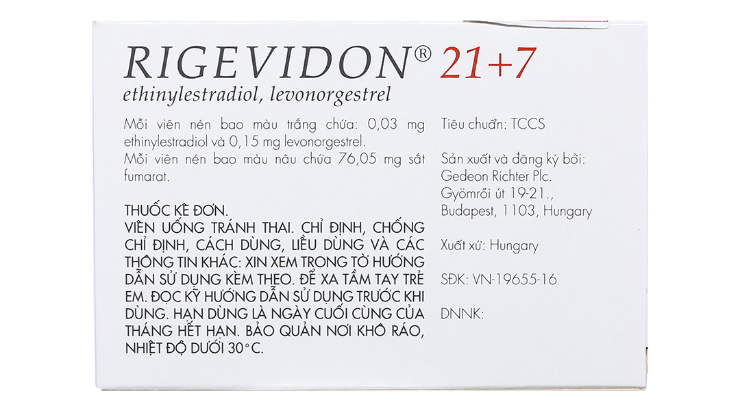 Rigevidon 21+7 thuốc tránh thai hằng ngày