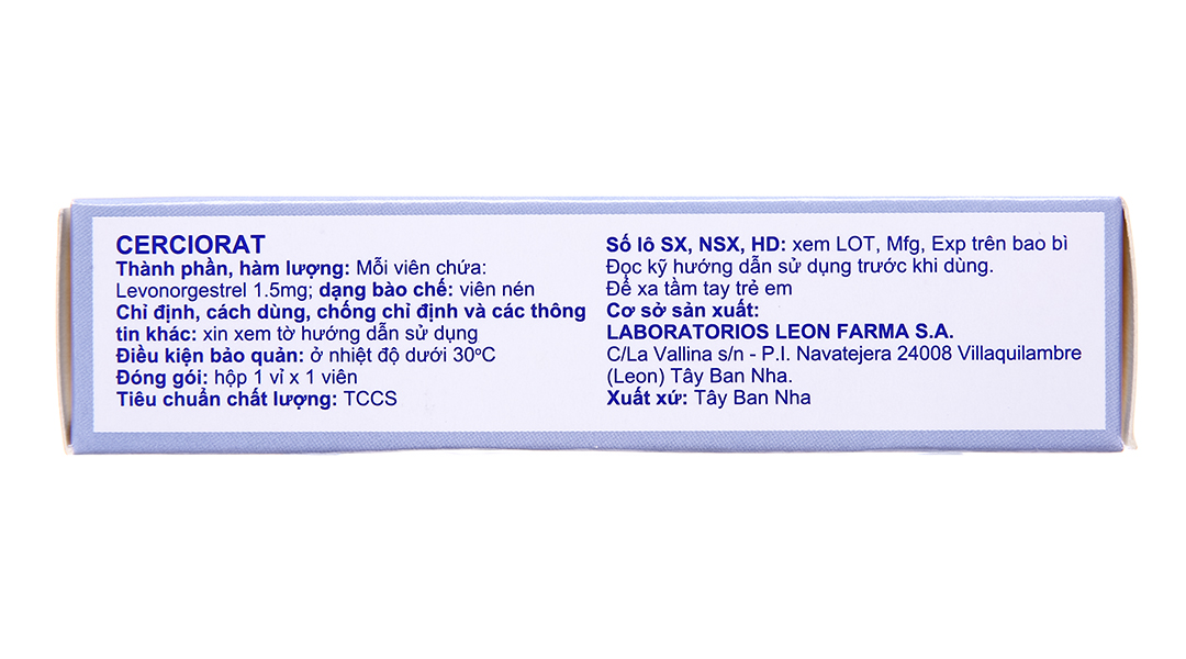 Cerciorat thuốc tránh thai khẩn cấp trong vòng 72 giờ