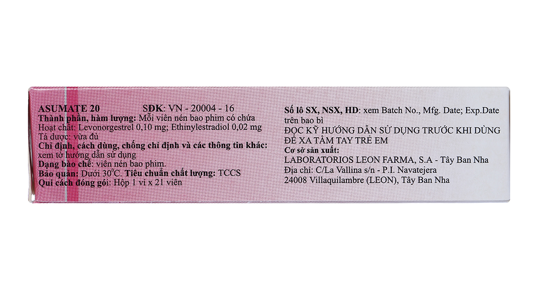 Asumate 20 thuốc tránh thai hằng ngày