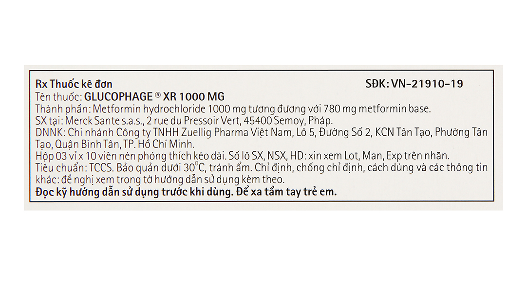 Glucophage XR 1000mg trị đái tháo đường tuýp 2