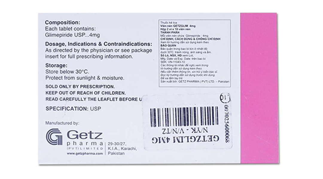 Getzglim 4mg trị đái tháo đường