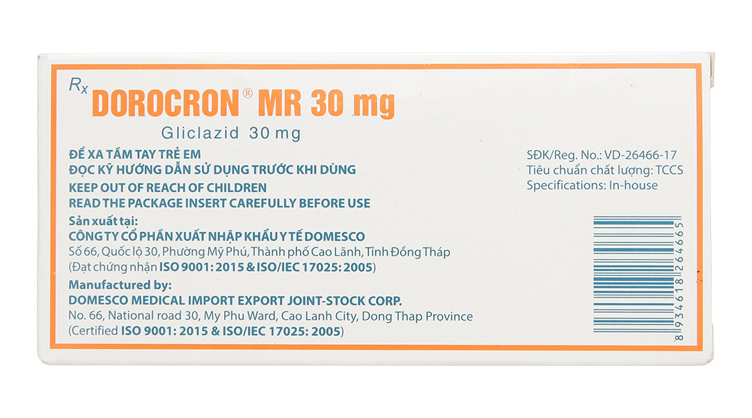 Dorocron MR 30mg trị đái tháo đường