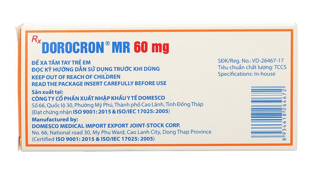 Dorocron MR 60mg trị đái tháo đường tuýp 2 không phụ thuộc insulin