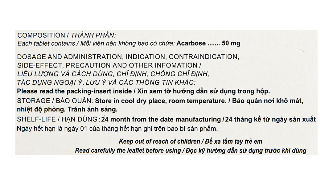 Acarbose Friulchem 50mg trị đái tháo đường tuýp 2