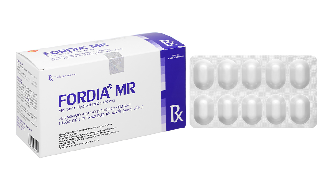 Fordia MR 750mg điều trị tiểu đường type 2 đơn độc hoặc kết hợp