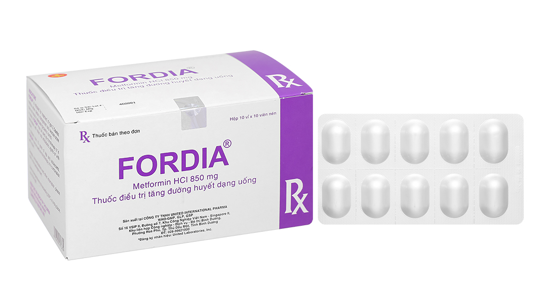 Fordia 850mg trị đái tháo đường type 2 kết hợp ăn kiêng và thể thao