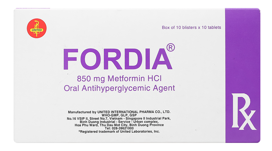 Fordia 850mg trị đái tháo đường type 2 kết hợp ăn kiêng và thể thao