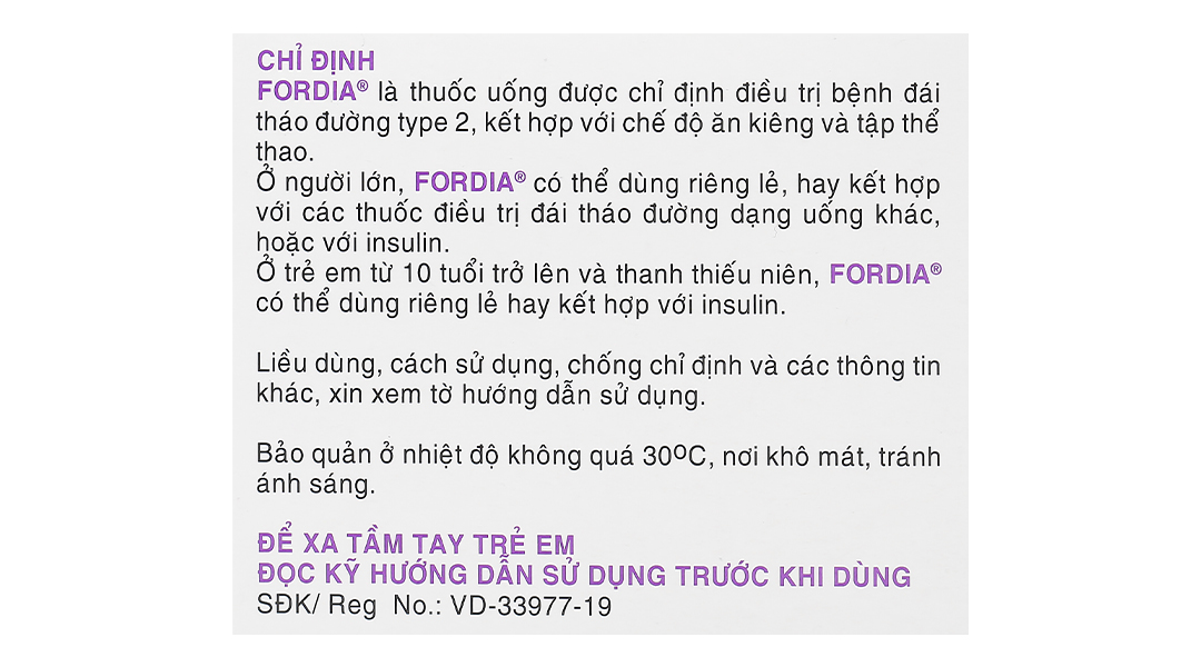 Fordia 850mg trị đái tháo đường type 2 kết hợp ăn kiêng và thể thao