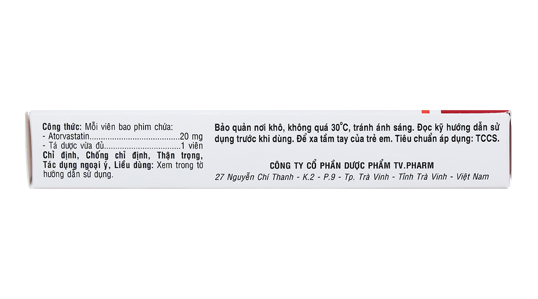 Atorvastatin TV.Pharm 20mg hỗ trợ trị tăng cholesterol máu