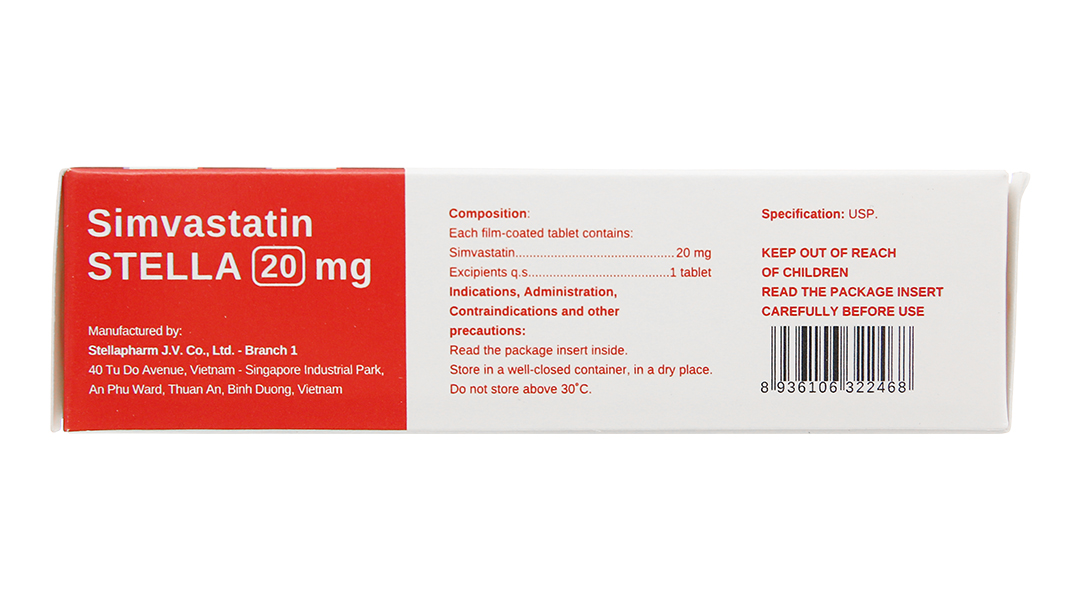 Simvastatin Stella 20mg trị rối loạn mỡ máu