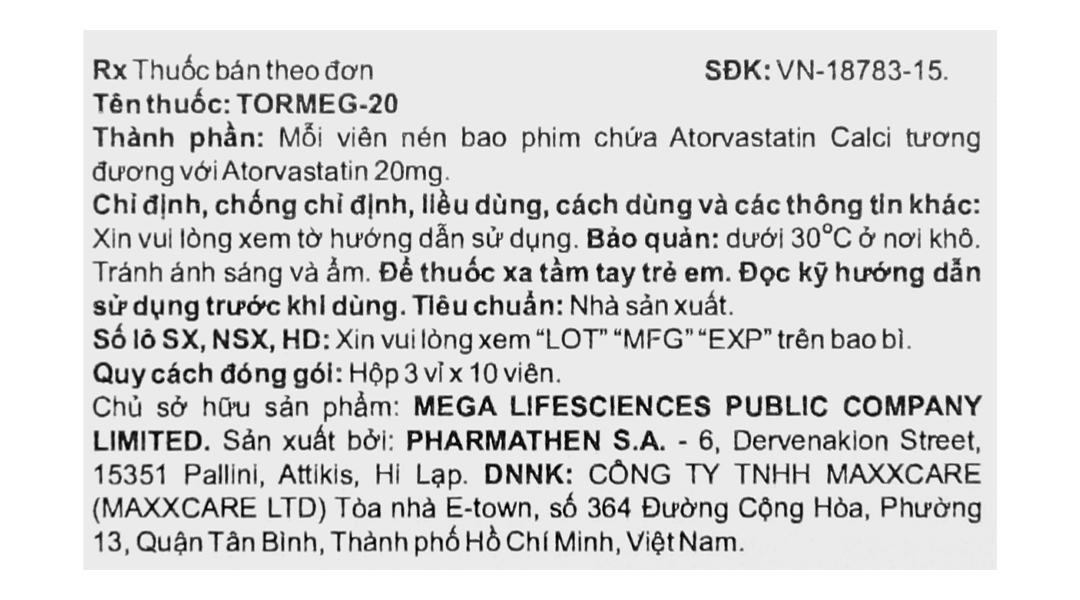 Tormeg-20 ngừa bệnh tim mạch