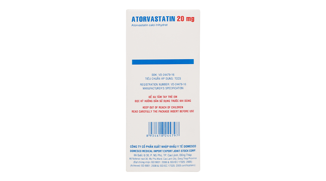 Atorvastatin Domesco 20mg trị tăng cholesterol máu