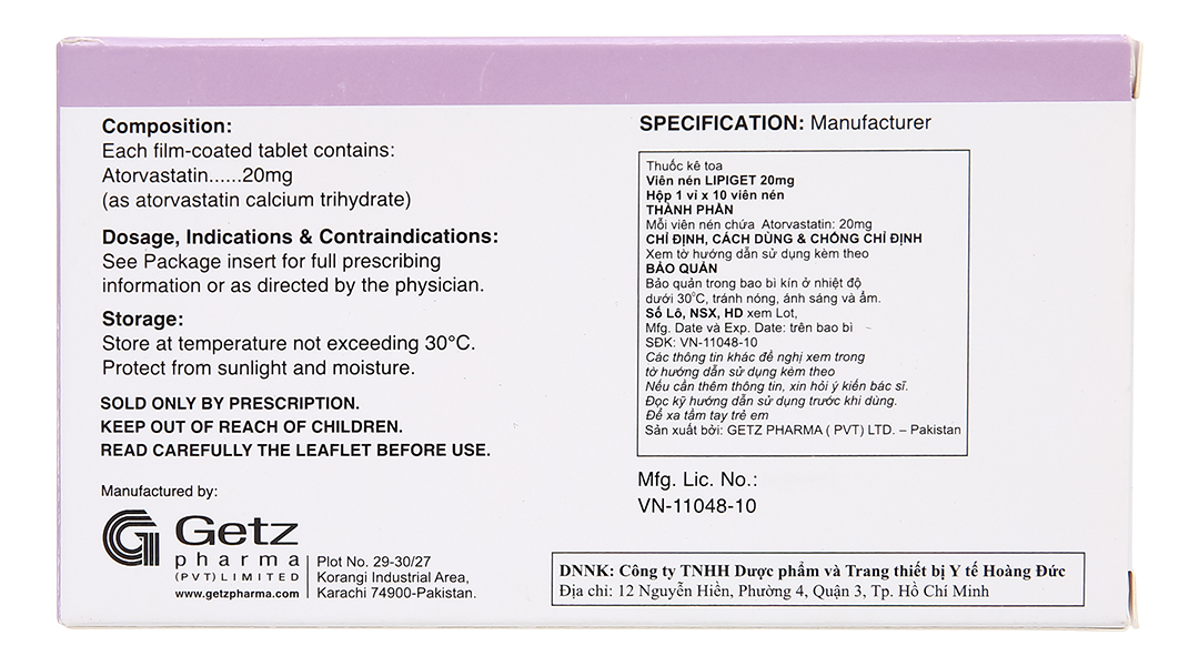 Lipiget 20mg giúp làm giảm cholesterol toàn phần