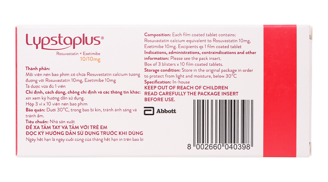 Lypstaplus 10/10mg điều trị tăng cholesterol máu nguyên phát