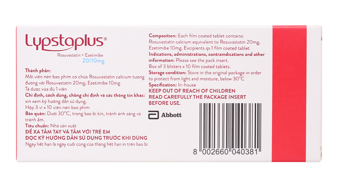 Lypstaplus 20/10mg điều trị tăng cholesterol máu nguyên phát