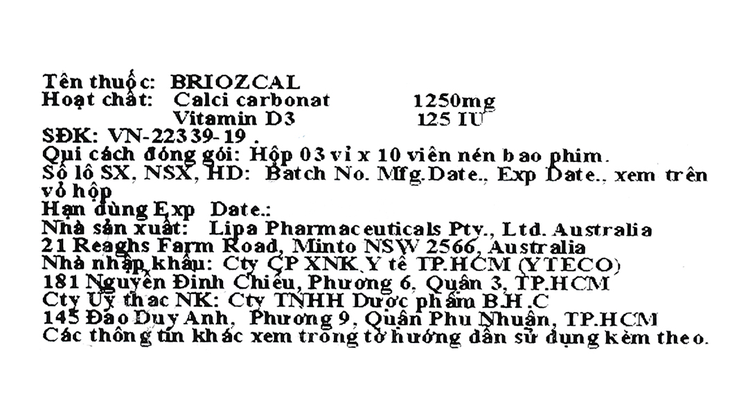 Briozcal bổ sung canxi và vitamin D3, điều trị loãng xương