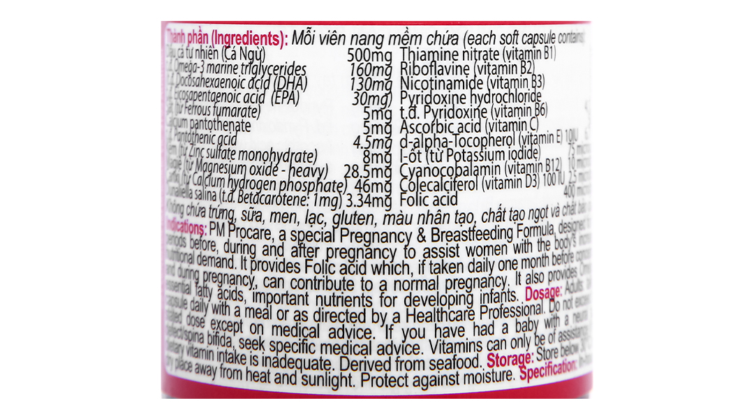 PM Procare bổ sung vitamin, khoáng chất cho phụ nữ mang thai