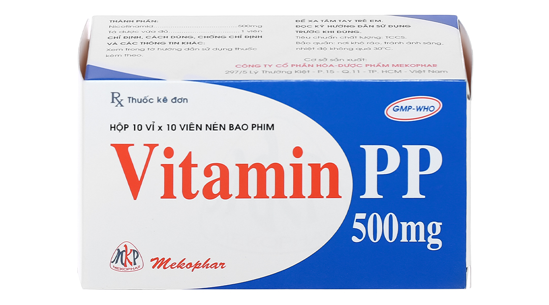 Vitamin PP Mekophar 500mg trị thiếu nicotinamide