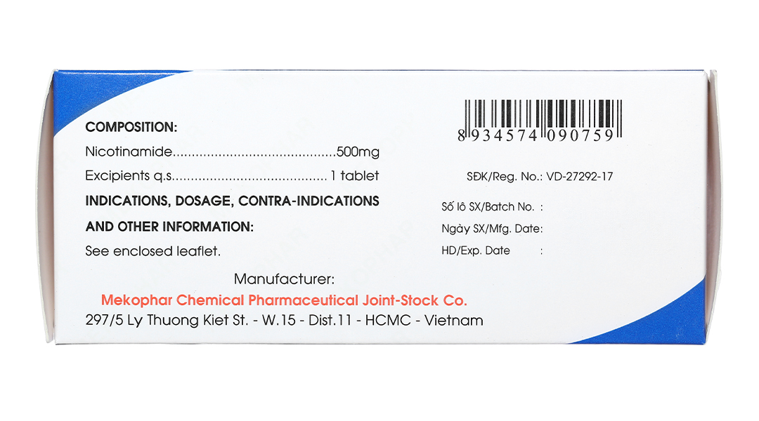 Vitamin PP Mekophar 500mg trị thiếu nicotinamide