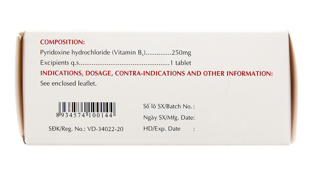 Vitamin B6 Mekophar 250mg trị thiếu máu, ngừa co giật