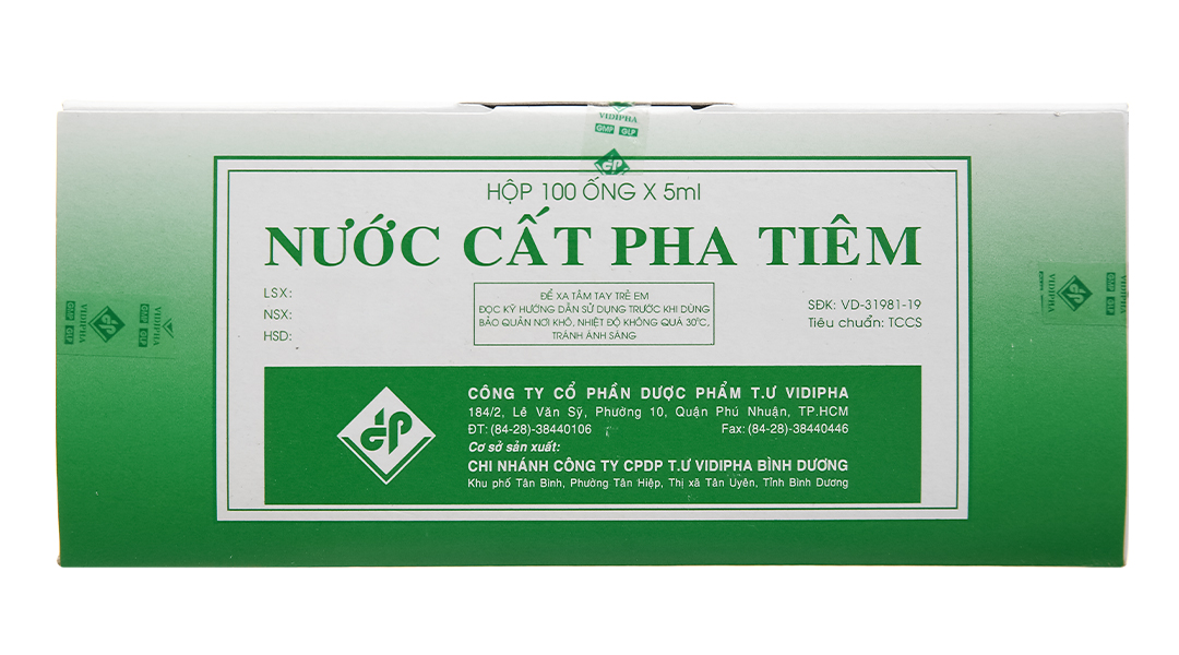 Nước cất pha tiêm Vidipha hòa tan thuốc tiêm bột