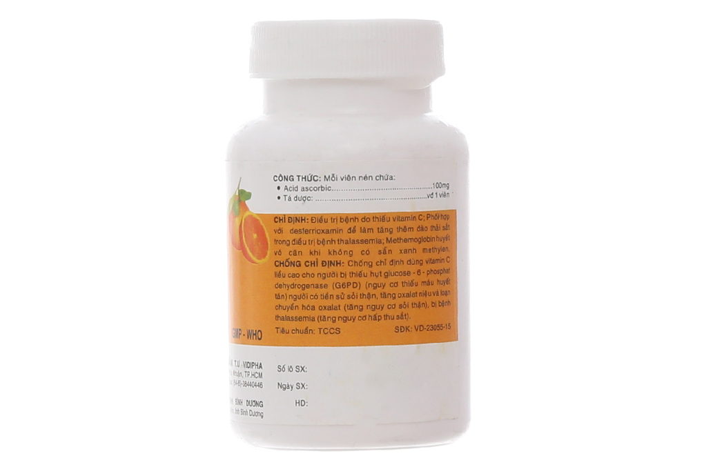 Vitamin C Vidipha 0.10g trị thiếu vitamin C, tăng đào thải sắt