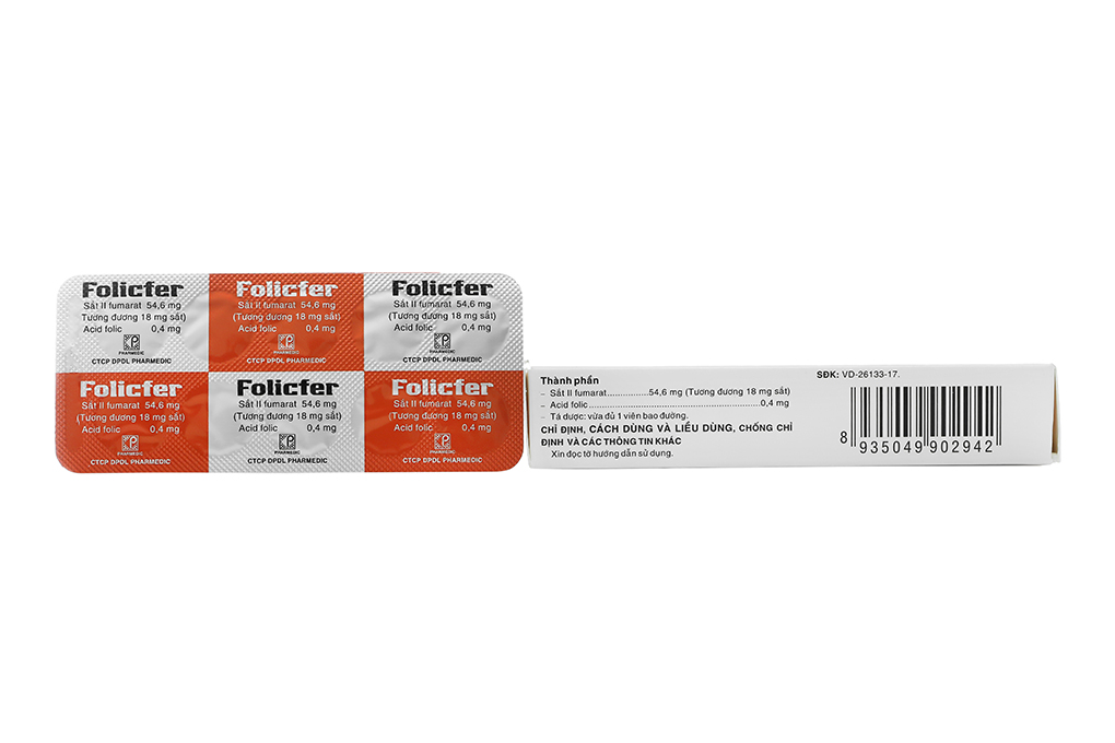 Folicfer bổ sung sắt và axit folic, trị thiếu máu