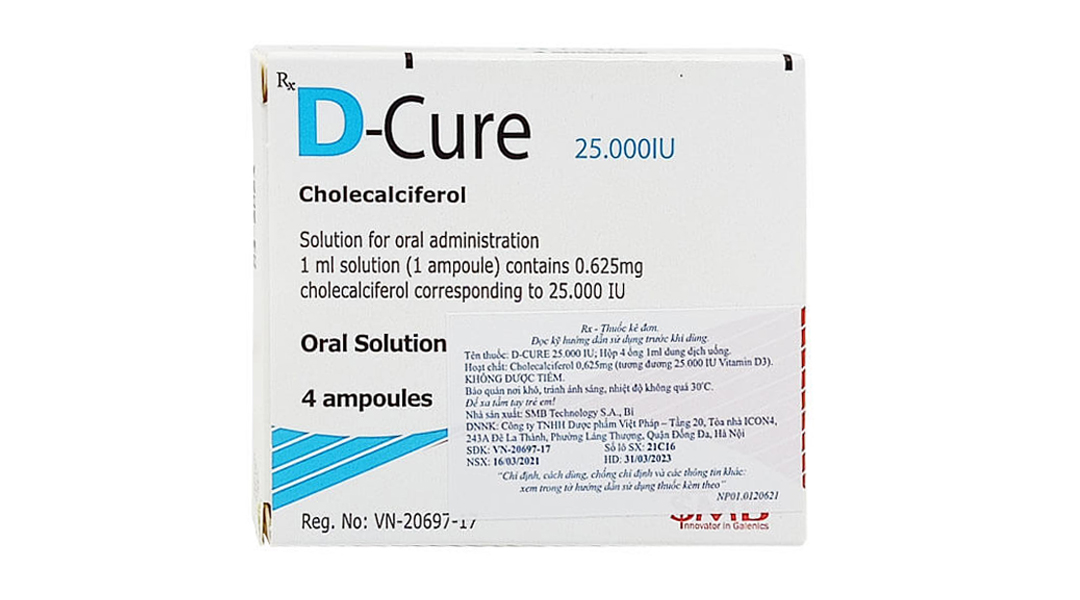 Dung dịch uống D-Cure 25.000IU phòng và trị thiếu vitamin D