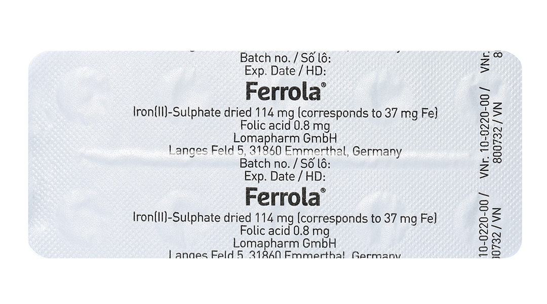 Ferrola bổ sung sắt và axit folic, trị thiếu máu