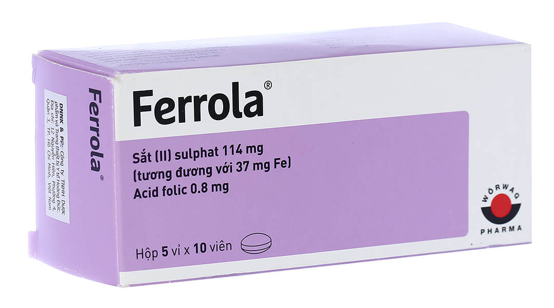 Ferrola bổ sung sắt và axit folic, trị thiếu máu