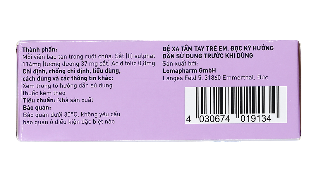 Ferrola bổ sung sắt và axit folic, trị thiếu máu