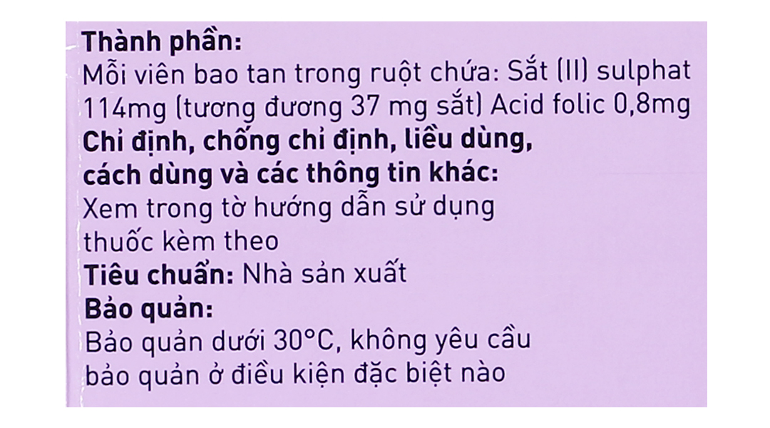 Ferrola bổ sung sắt và axit folic, trị thiếu máu