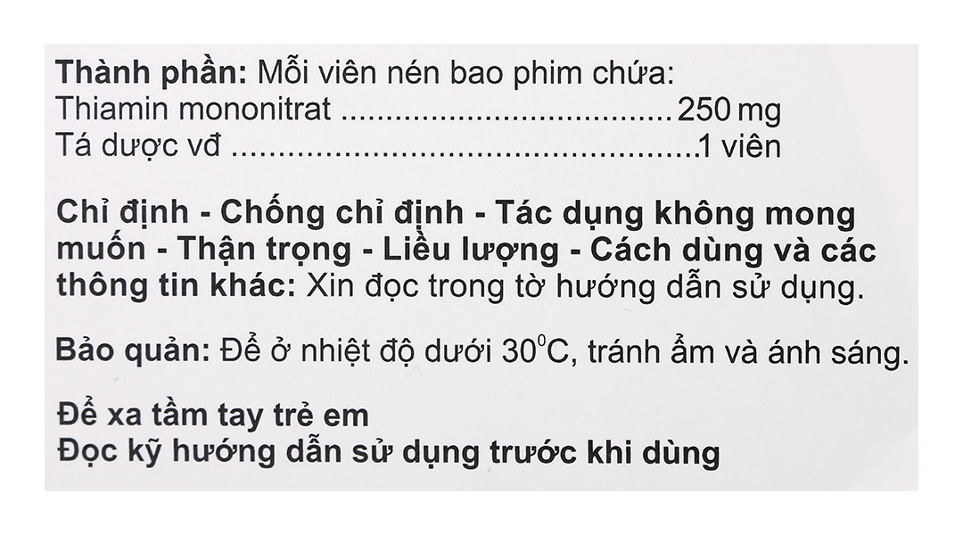 Agivitamin B1 250mg trị thiếu thiamin