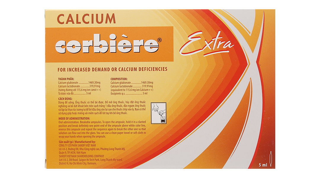 Dung dịch uống Calcium Corbière Extra bổ sung canxi, trị loãng xương