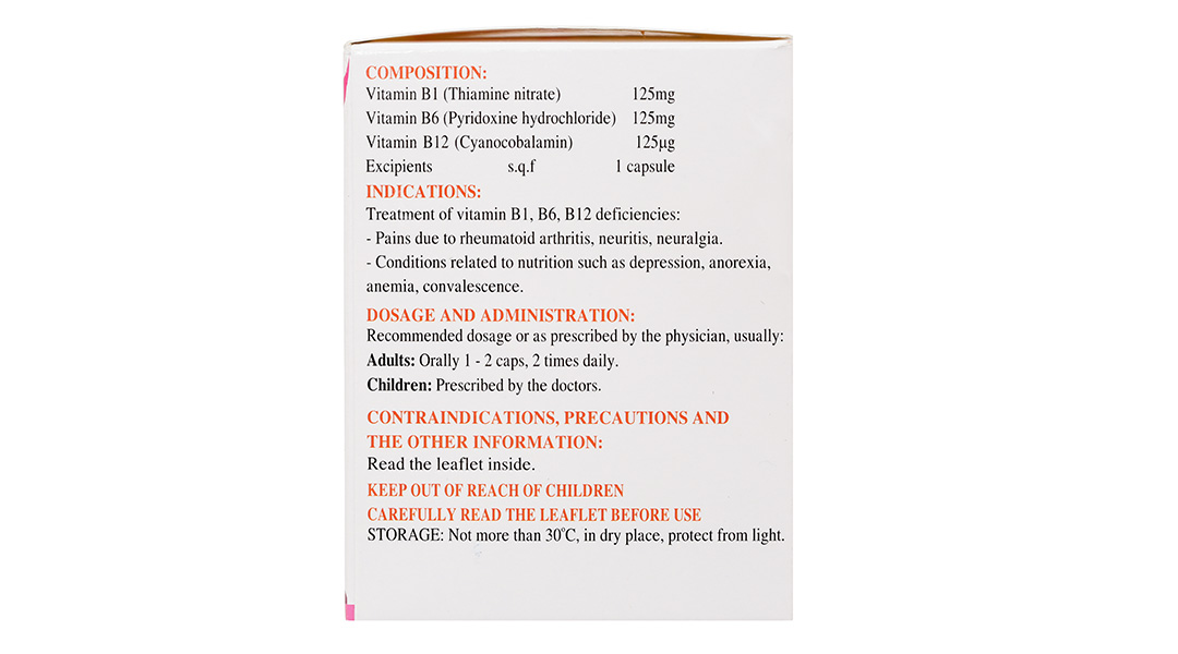Betalgine trị thiếu vitamin B1, B6, B12