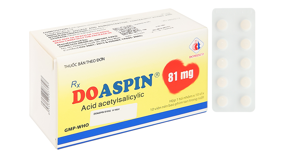 Doaspin 81mg phòng huyết khối tim mạch và não