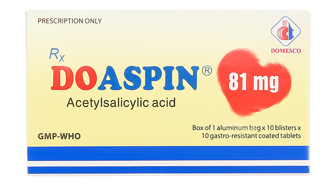 Doaspin 81mg phòng huyết khối tim mạch và não