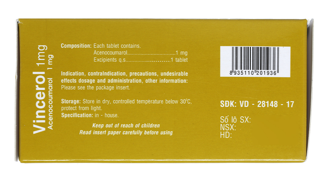 Vincerol 1mg phòng và trị huyết khối