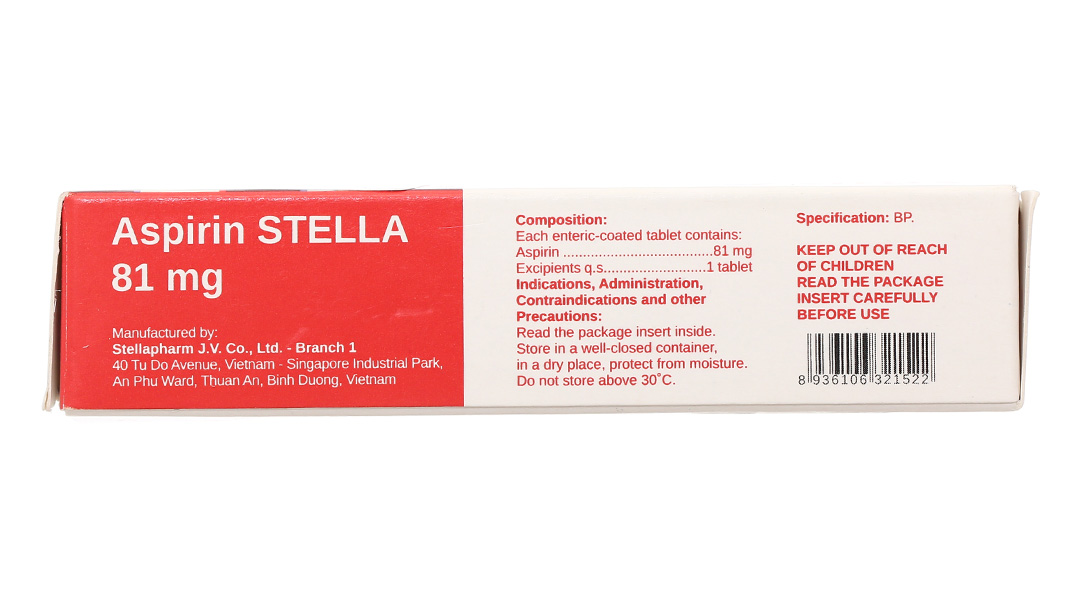 Aspirin Stella 81mg dự phòng đột quỵ, nhồi máu cơ tim