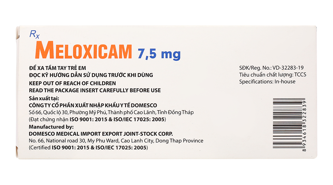 Meloxicam Domesco 7.5mg giảm triệu chứng của viêm xương khớp