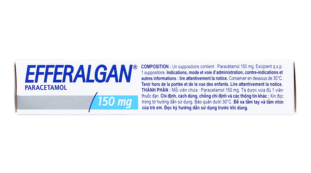 Viên đặt trực tràng Efferalgan 150mg giúp giảm đau, hạ sốt