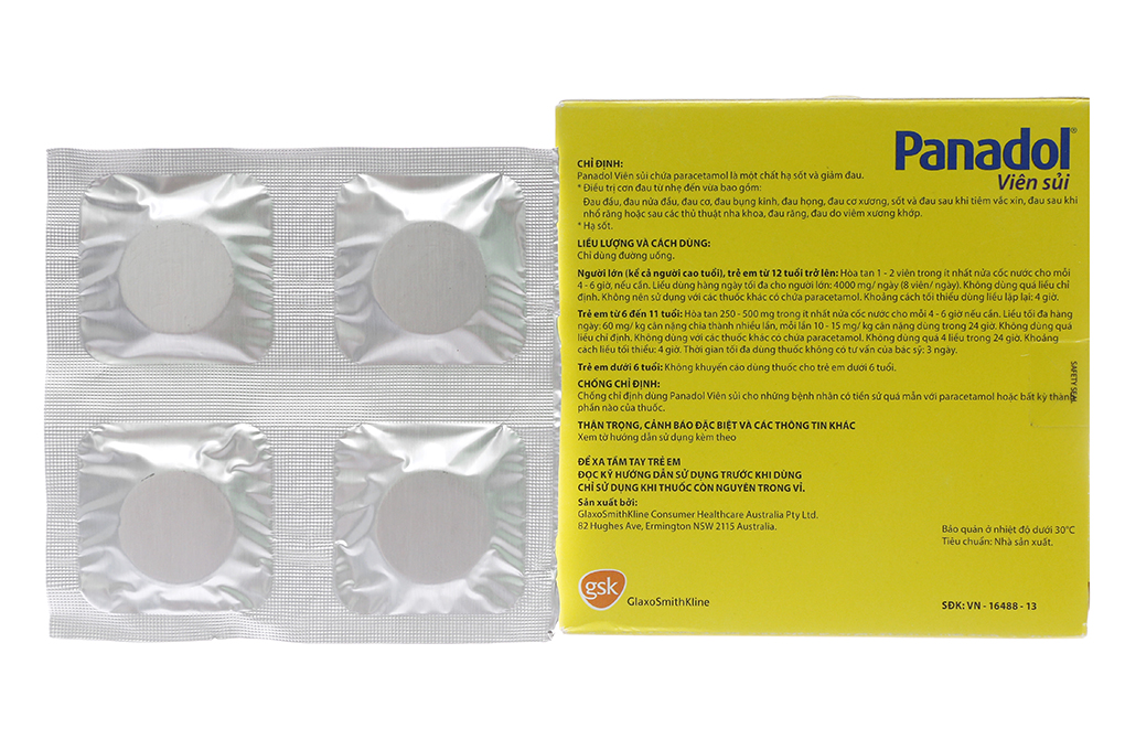 Viên sủi Panadol 500mg vị chanh giảm đau, hạ sốt