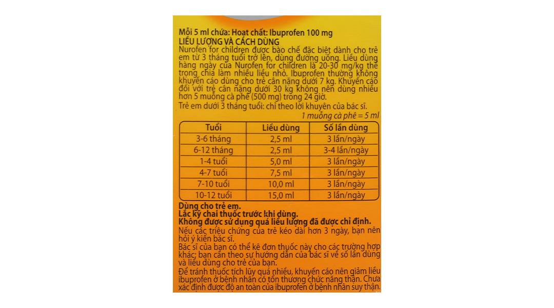 Hỗn dịch uống Nurofen For Children 100mg/5ml giảm đau, hạ sốt